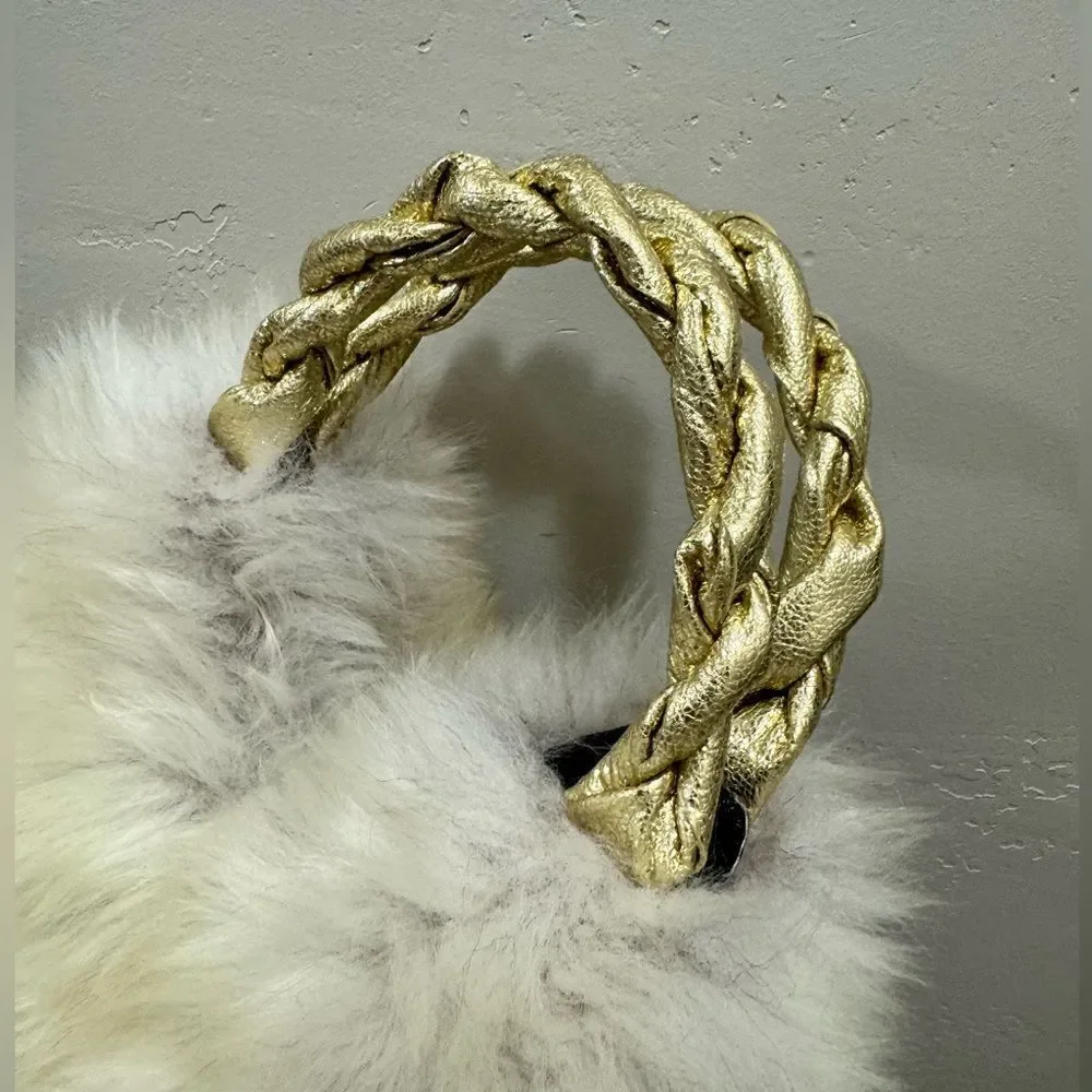 Handmade Genuine Shearling Leather Sheepskin Braided Top Handles Bag/ Crossbody